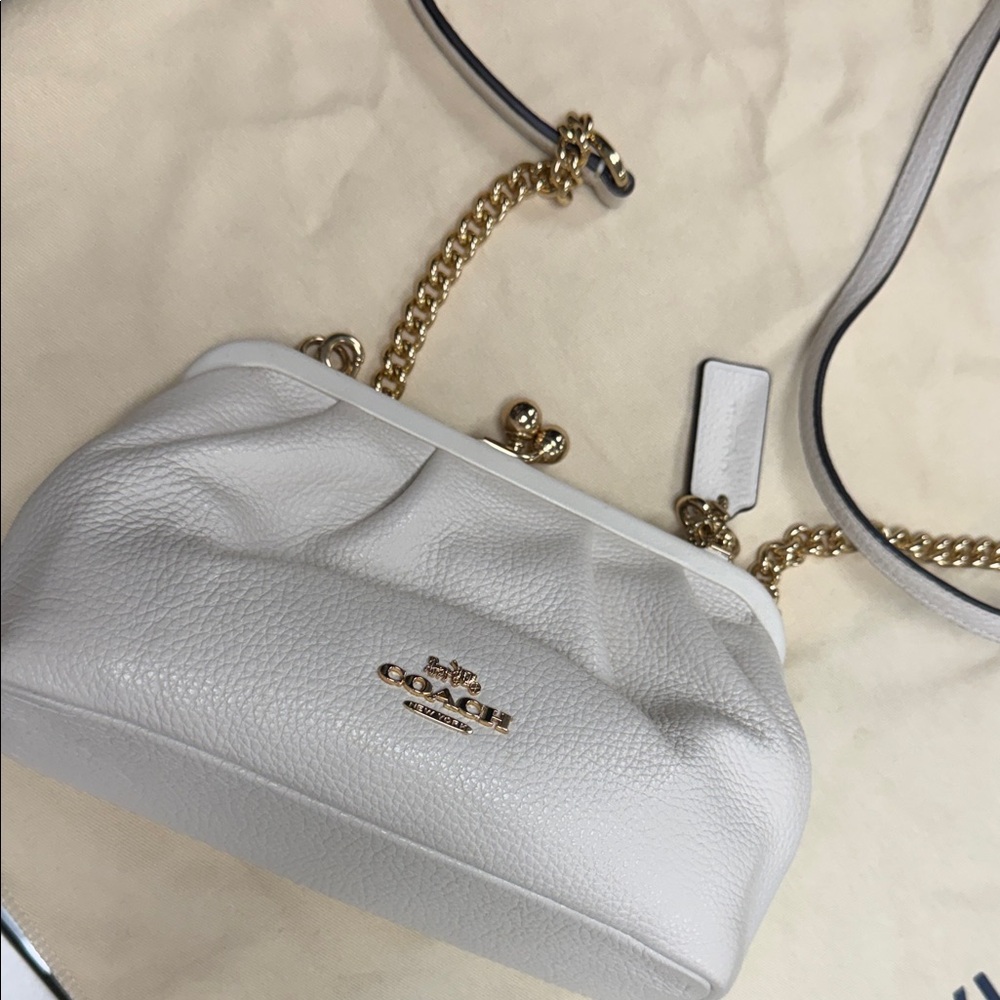 Coach Cream Leather Crossbody Bag with Gold Chain